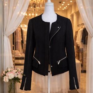 Black Tweed Chanel Style jacket with Zipper Accents